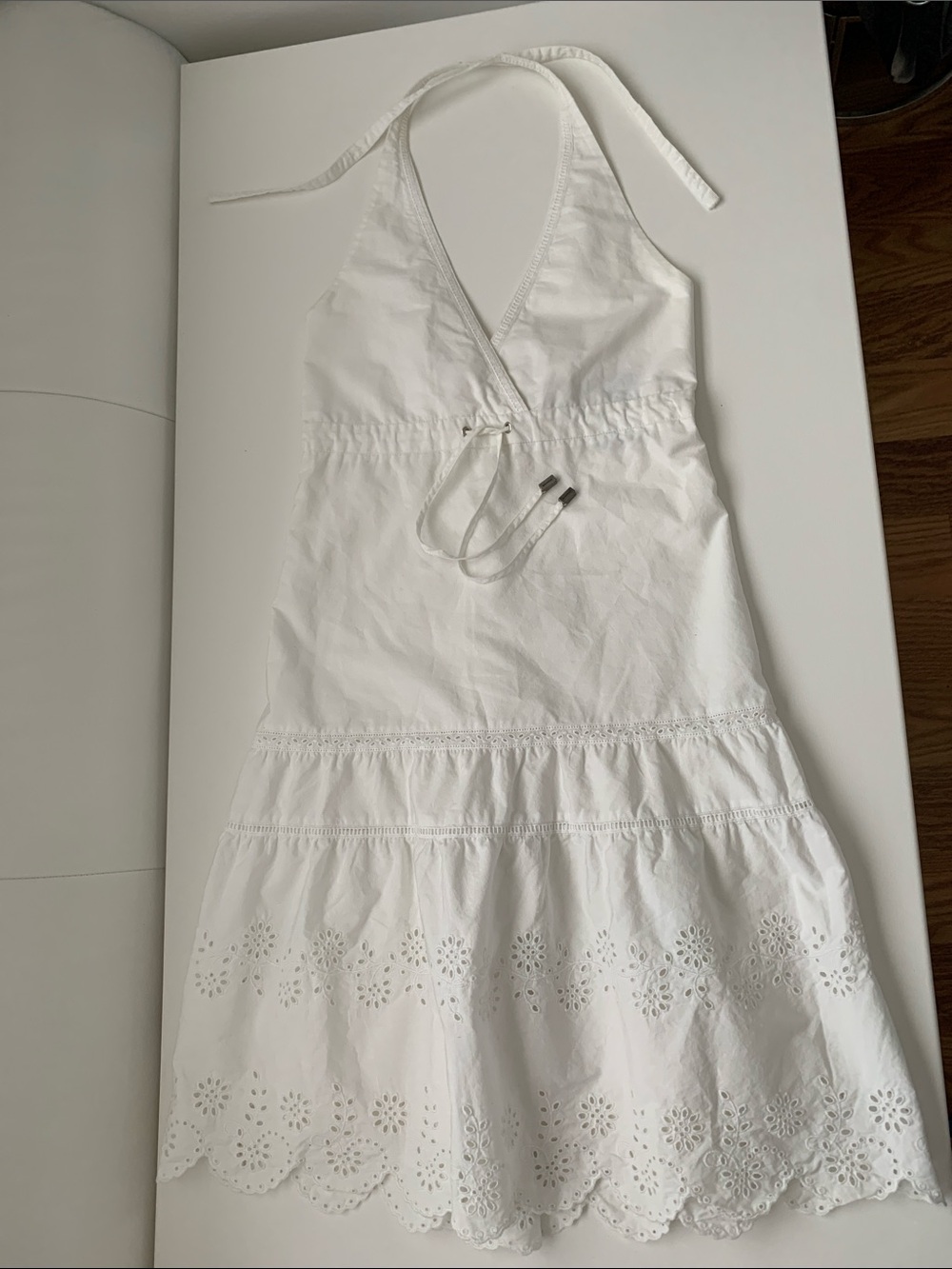 Burberry Made in Italy White Eyelet Halter Cotton Midi Dress Size 4